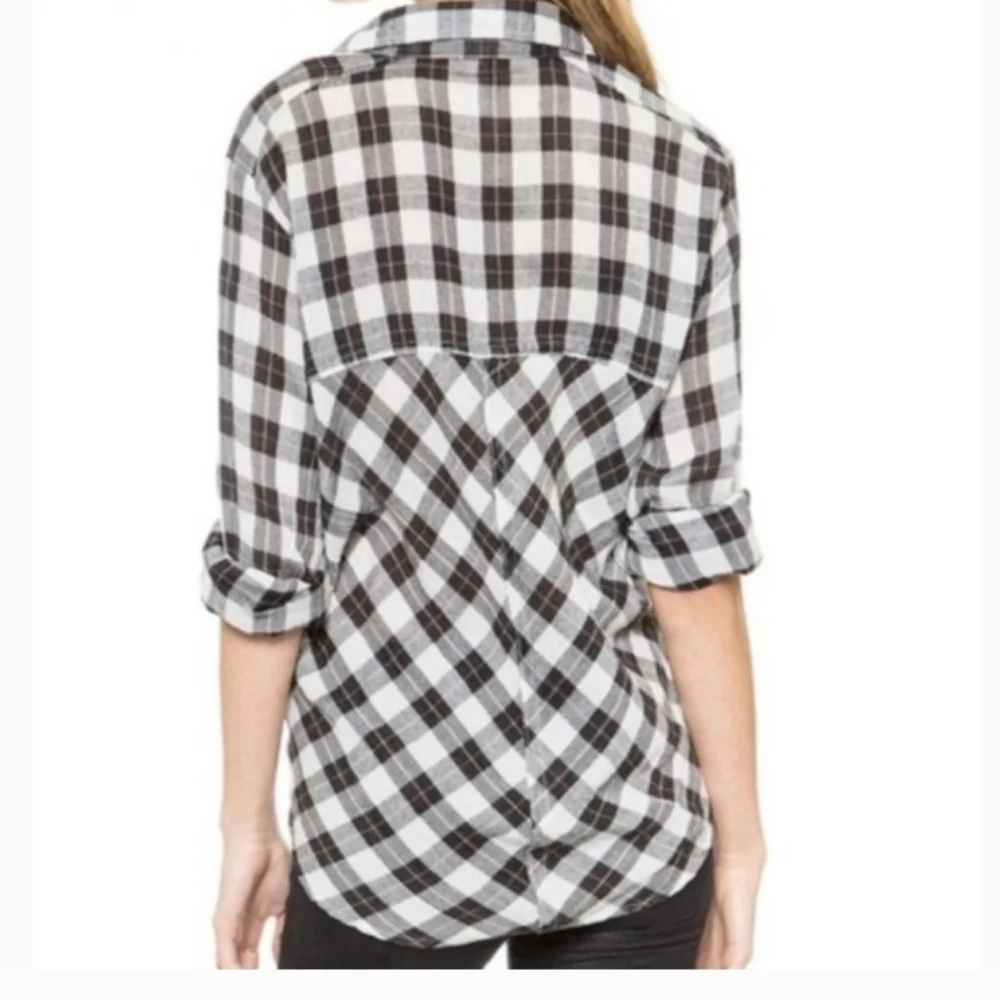 Free People women's long sleeve black/white plaid shirt size (S)